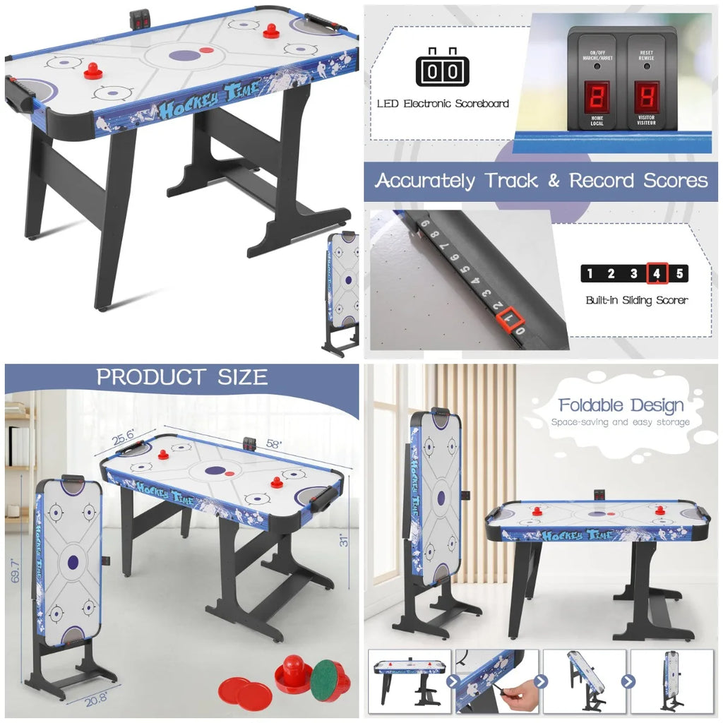 58” Foldable Air Hockey Table Gaming Set with 2 Pucks