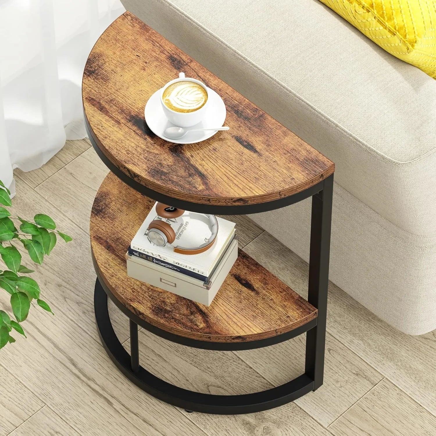 2-Tier End Table Semi Circle, Half Round Side Table.