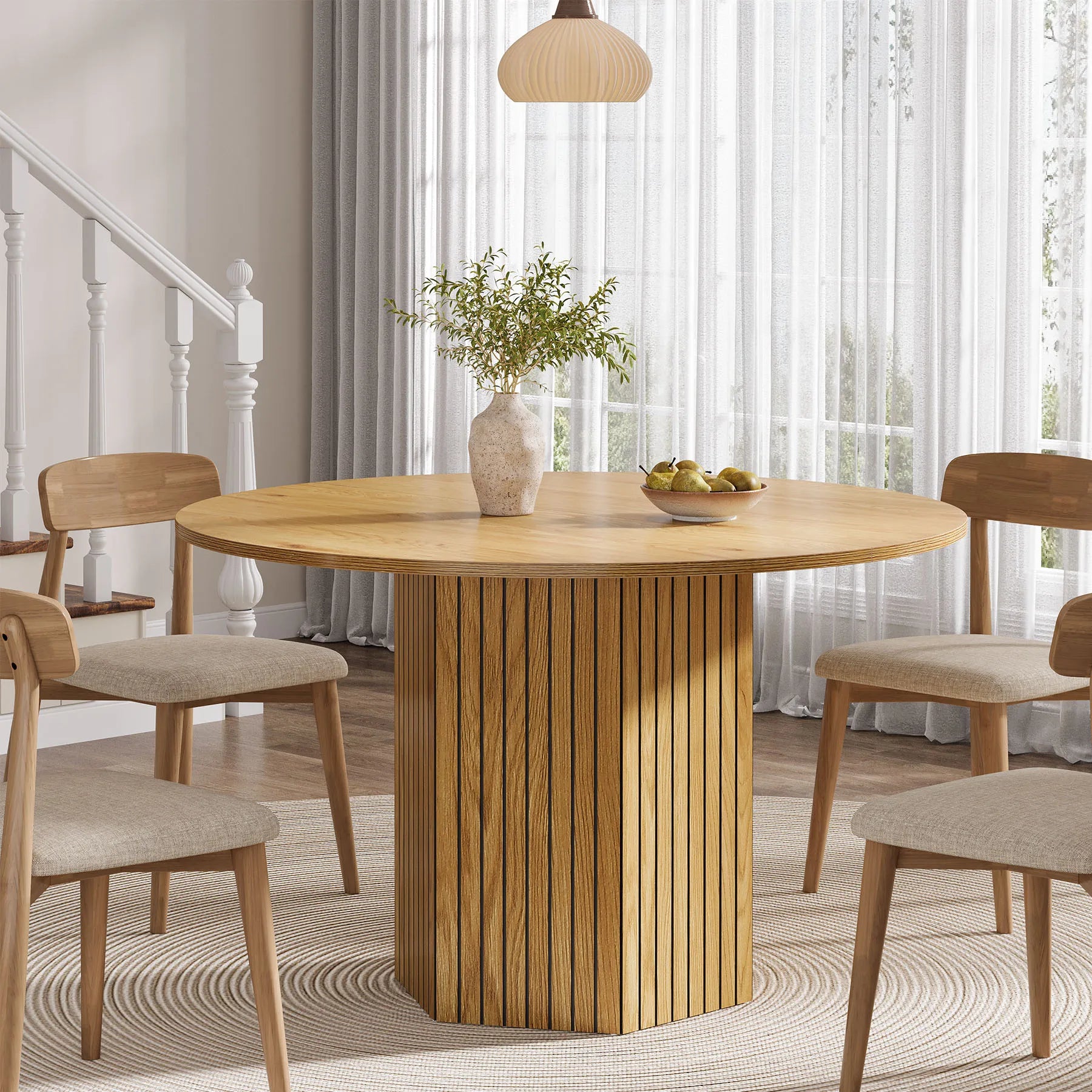 Round Dining Table for 4-6 People, 47-Inch Farmhouse