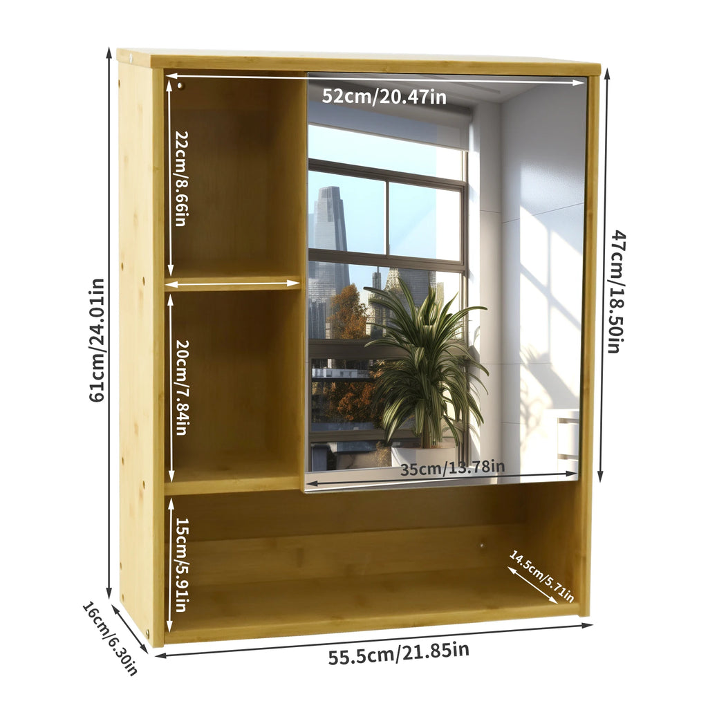 Wall Medicine Cabinet Cupboard Natural Bamboo Bathroom Vanity Mirror