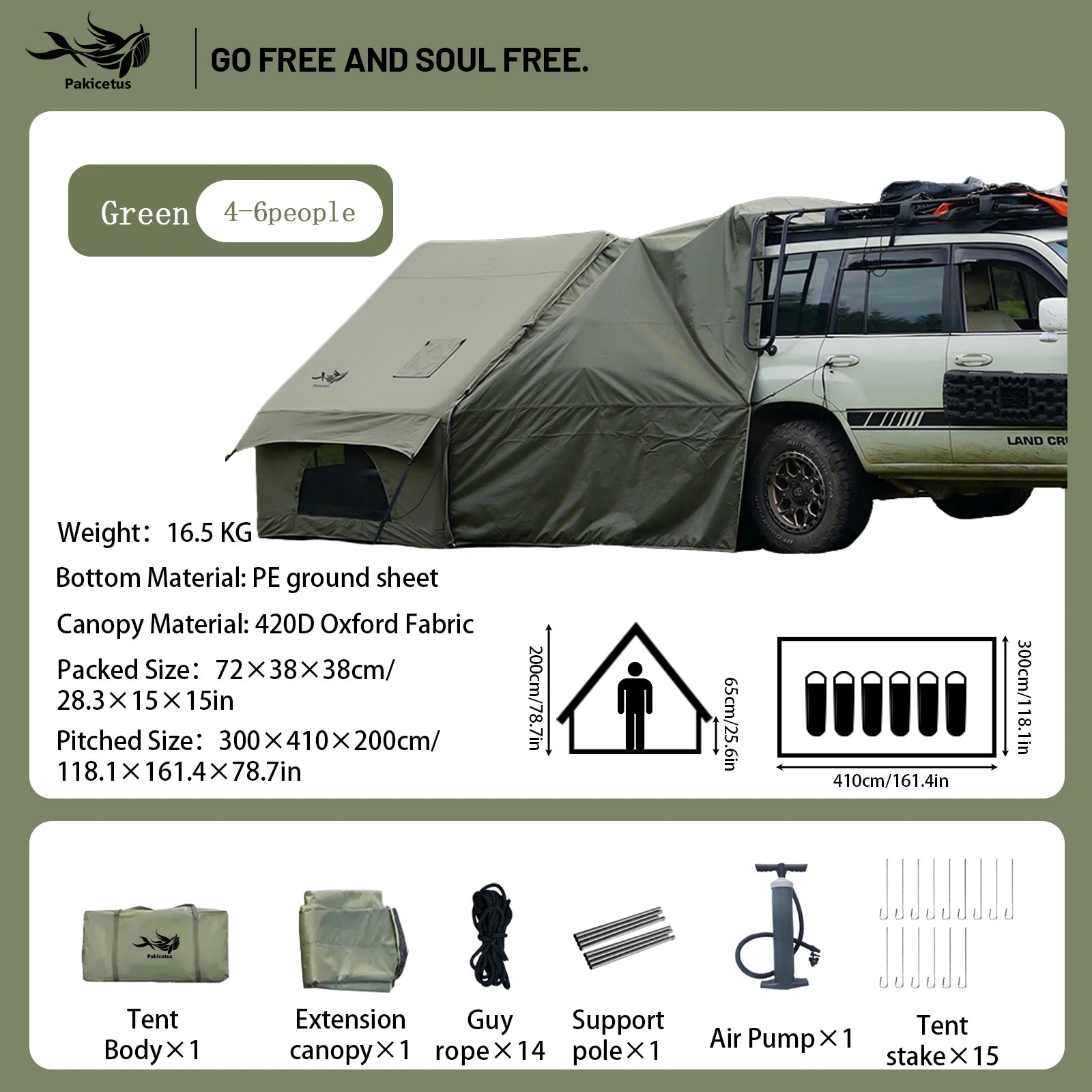 Pakicetus Quick Setup Inflatable Camping Tent, Waterproof Family Tent for 4-8 Persons,