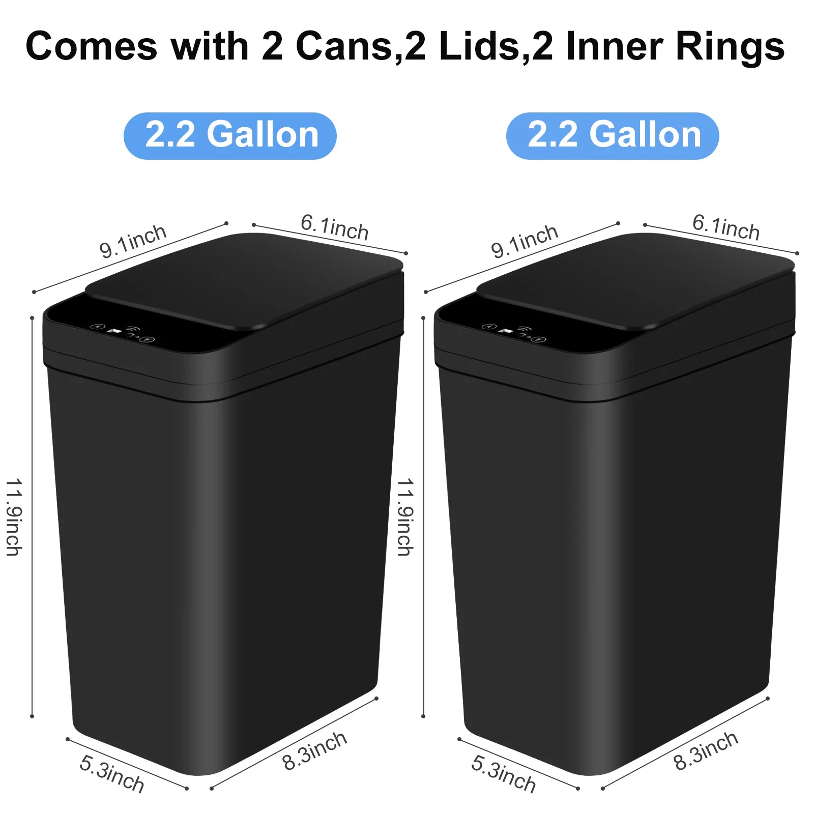 2 Pack 12L Bathroom Automatic Trash Can Touchless Motion Sensor
