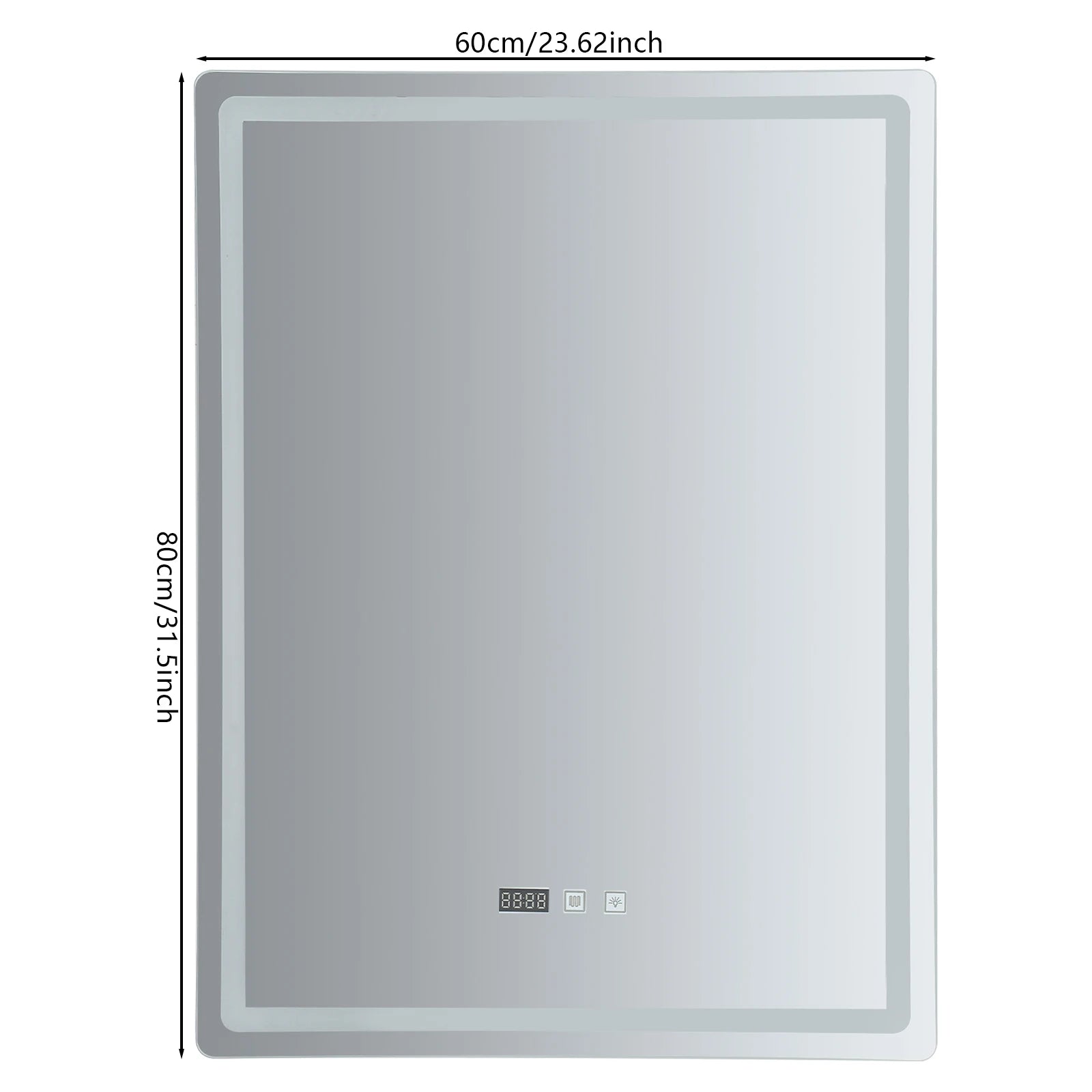 Rectangle Tri-Color Dimmable LED Mirror with Display Demist Touch IP54 Waterproof.