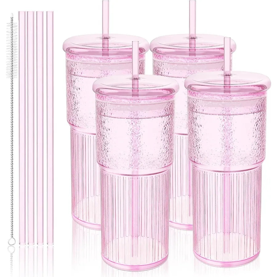 Set of 4/20oz Reusable Tumblers with Lids and Straws