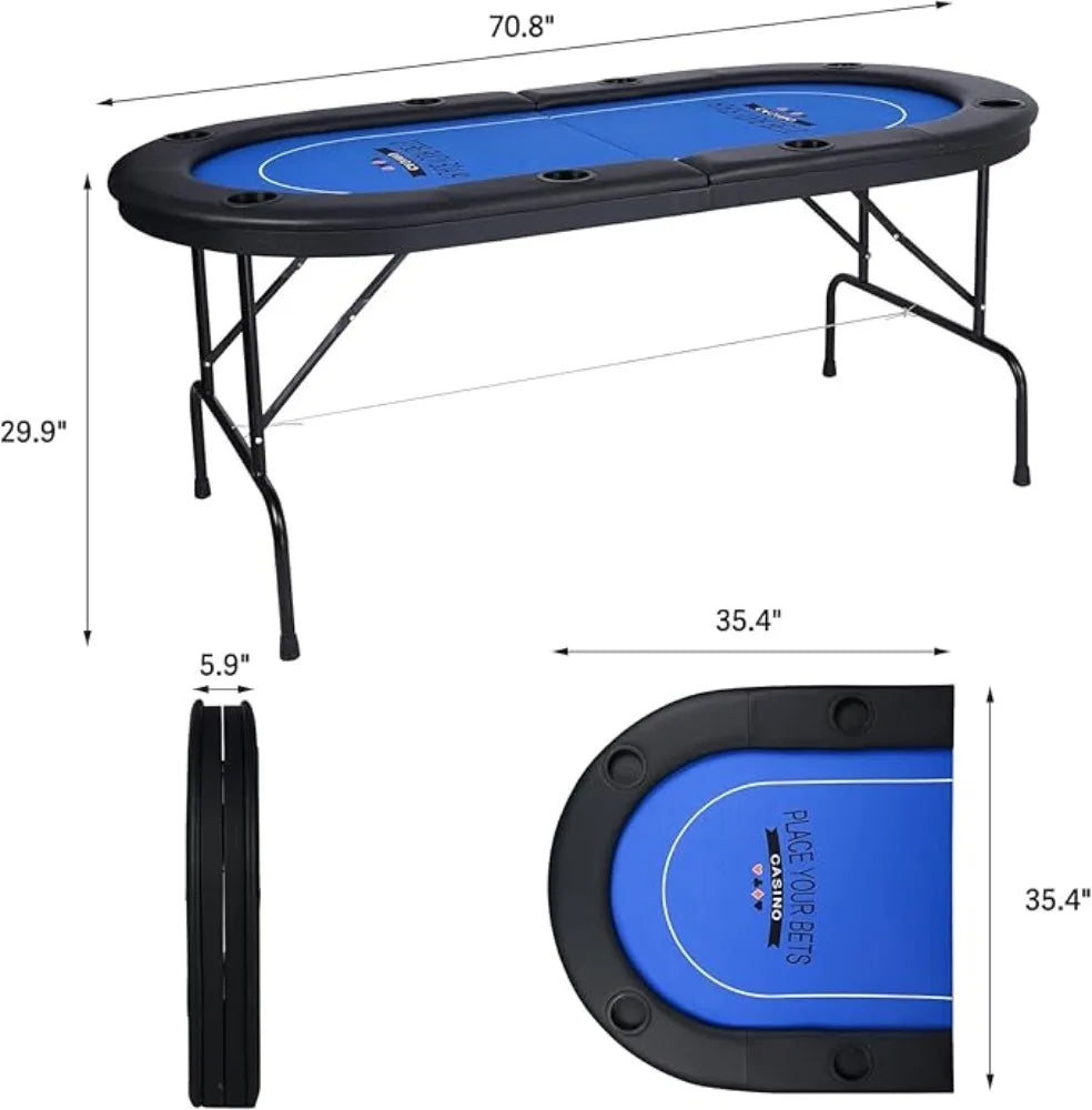 10 Player, 84”Texas Hold’em Foldable Poker Table, cup holders/padded rails