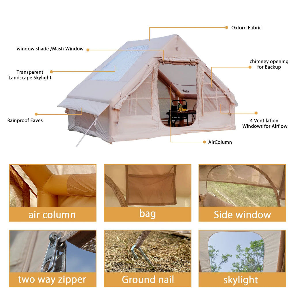 Inflatable Tent With Skylight, Quick Setup Blow Up Tents With Pump, 4-6 Peson