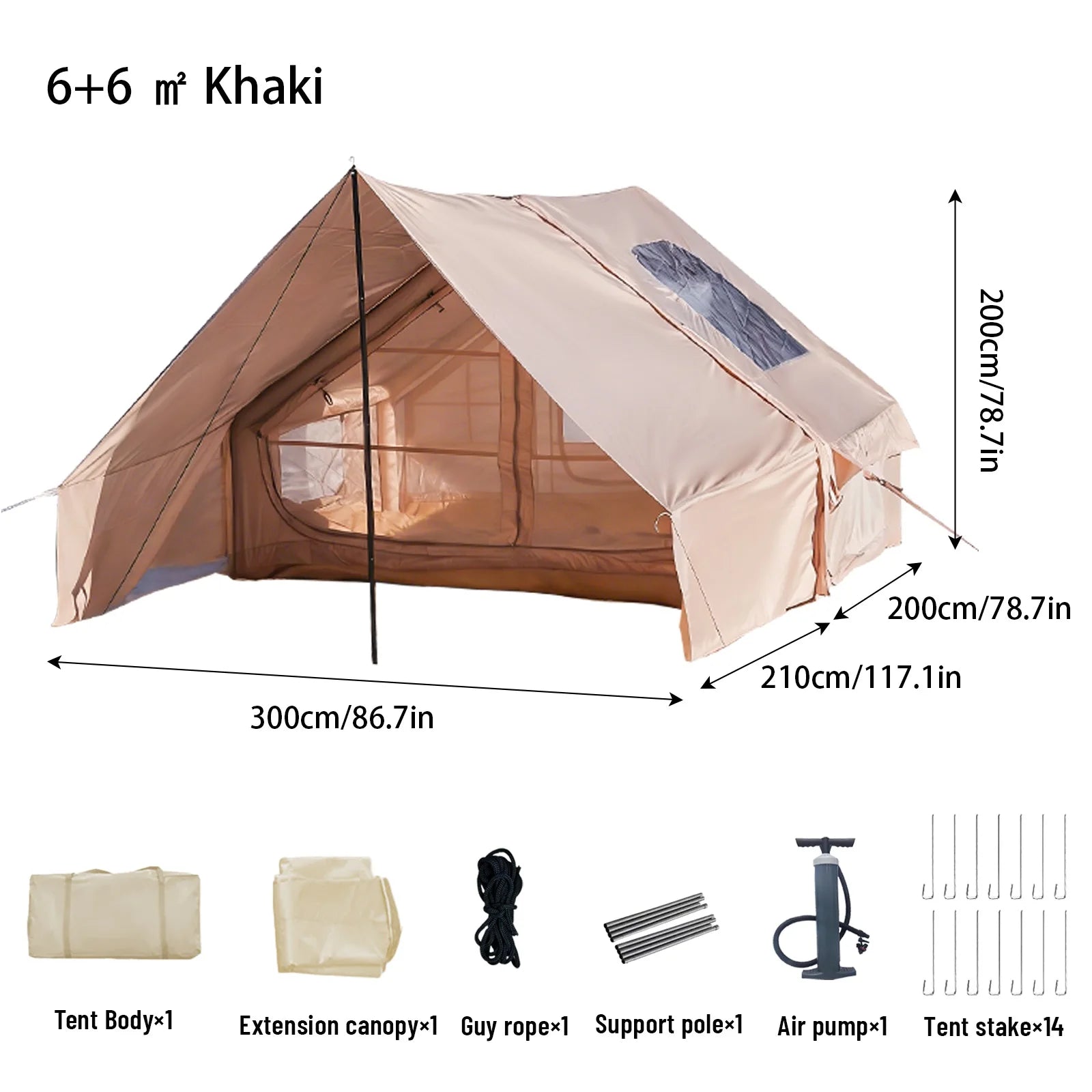 Inflatable Tent With Skylight, Quick Setup Blow Up Tents With Pump, 4-6 Peson