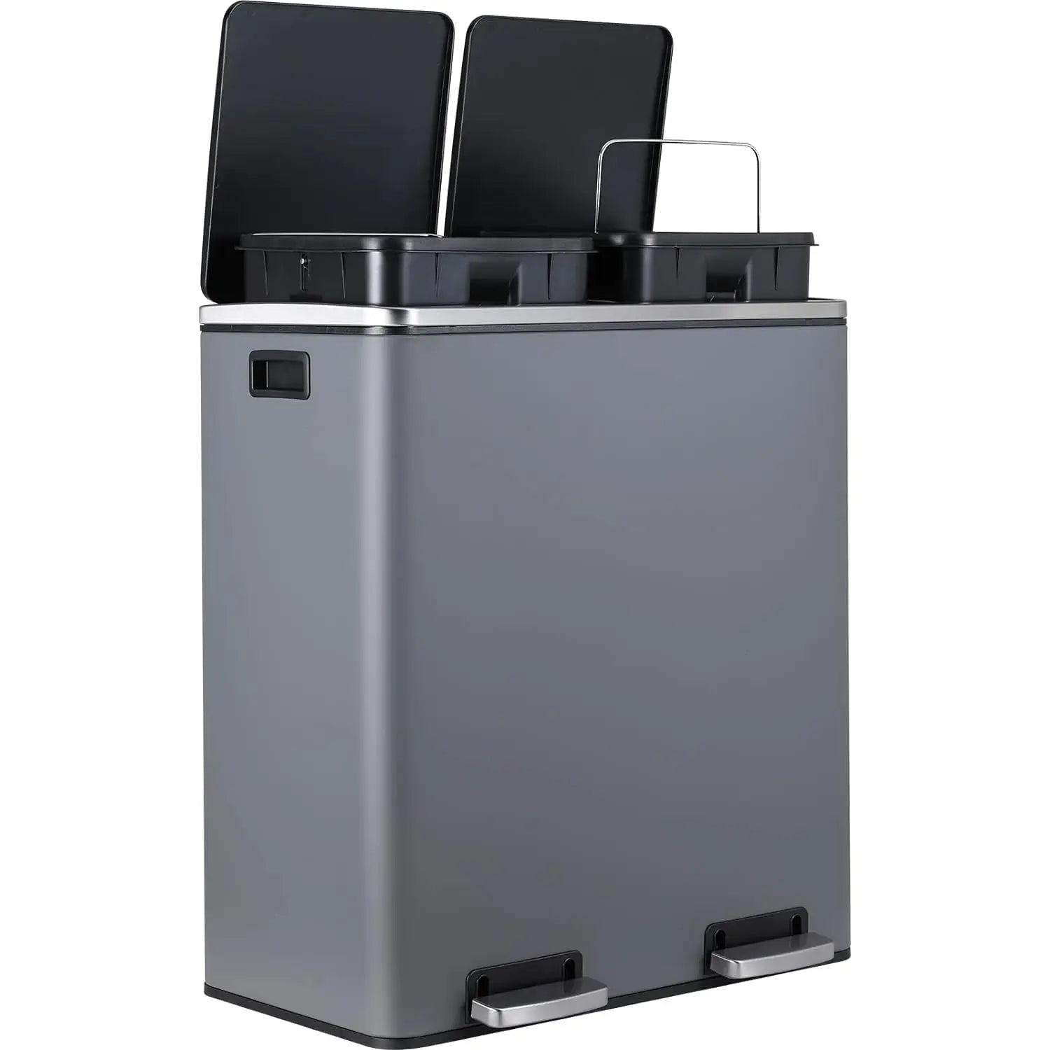 16 Gal (60 L) Stainless Steel Kitchen Trash Can Dual Recycling Bin Garbage Can