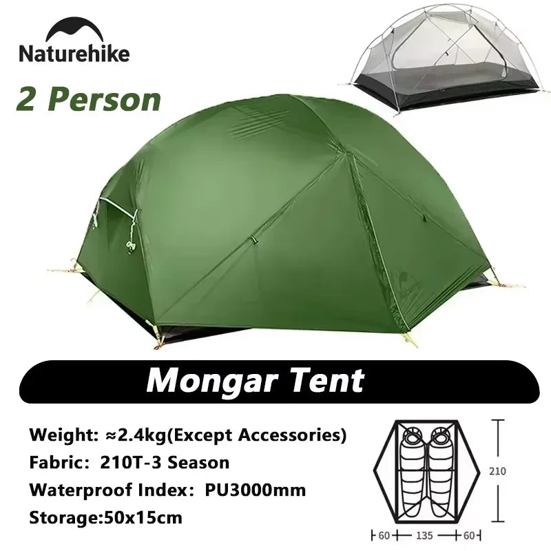 2 Person Tent 20D Nylon 210T Waterproof Ultralight Camping Hiking Tent with Mat Backpacking
