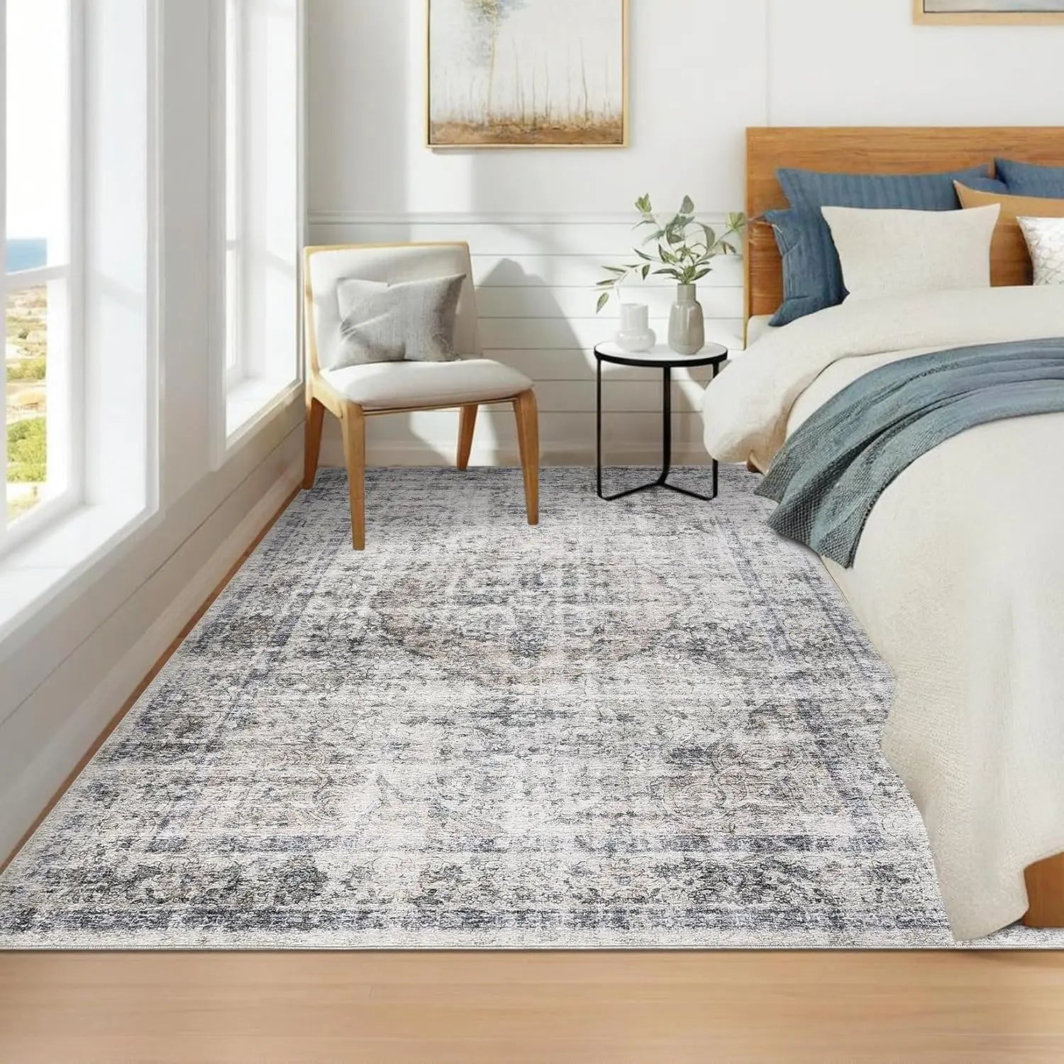 Washable Area Rug Stain-Resistant Throw Rug with Non-Slip